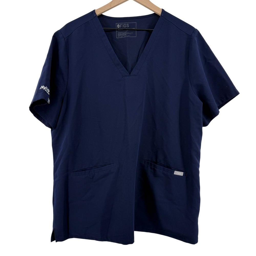 Figs Casma Three-Pocket Scrub Top Navy Blue Women XXL FW1100 PO #1659 Logo Nurse